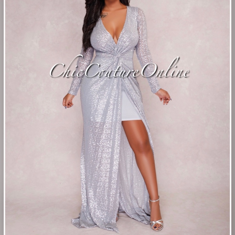 Corina sequins long sleeve gown